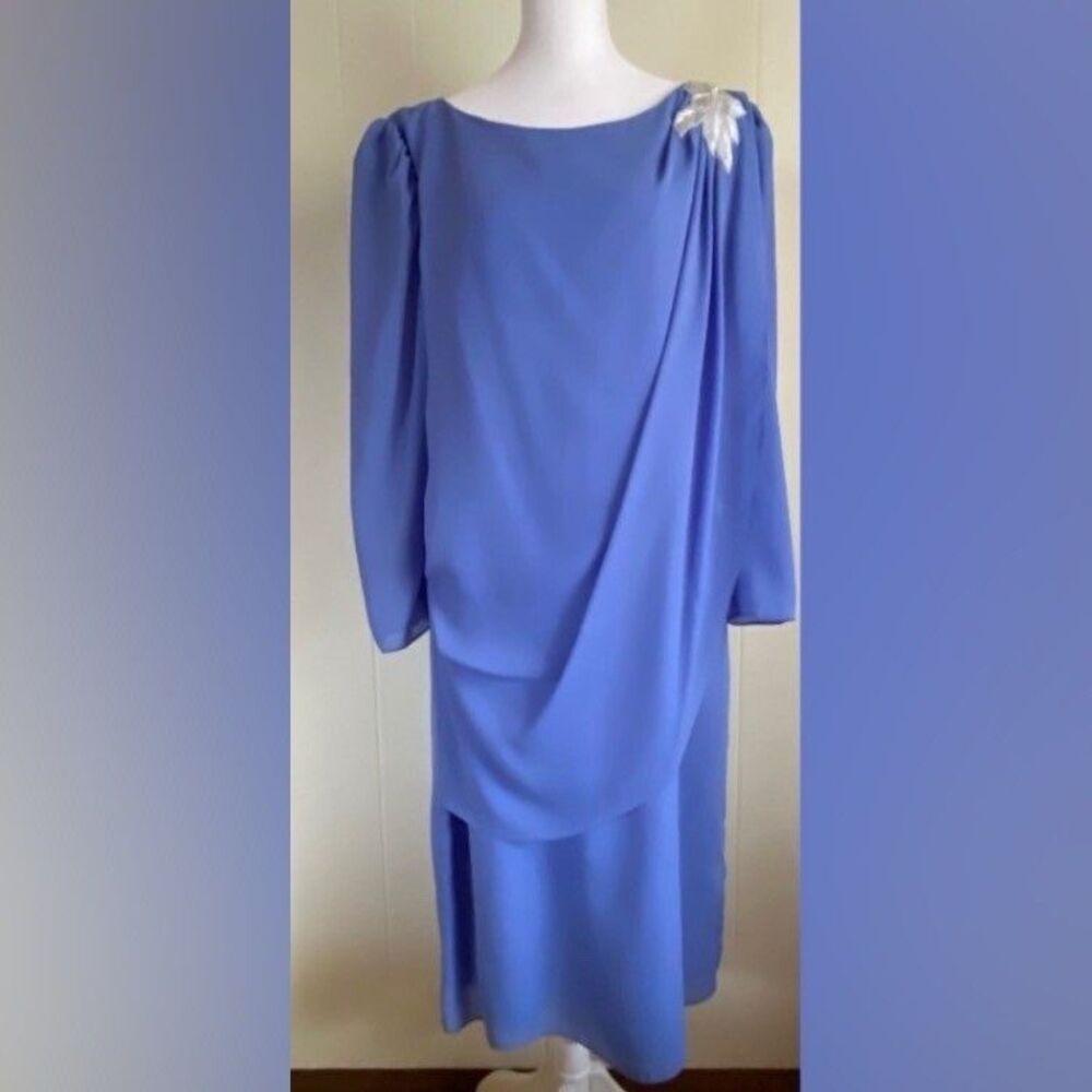 Vintage Nadine Boutique Dress Women’s 13/14 Blue Chiffon Evening Formal